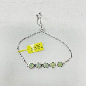 KARIS Green Chalcedony Platinum Bond Brass Bolo Bracelet Adjustable 5047
